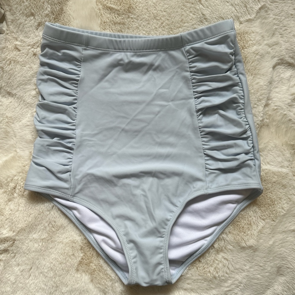 High-Waist Ruched Side Light Blue Bikini Bottoms